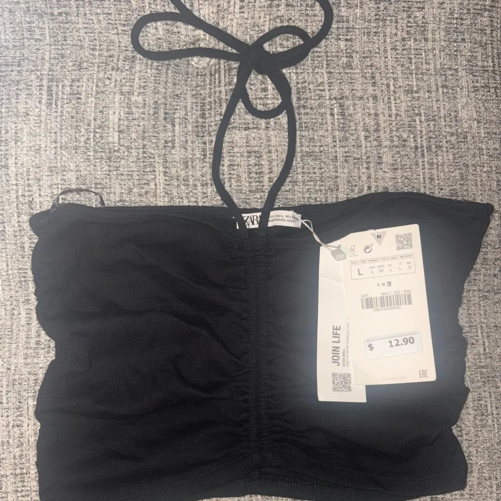 Zara Black Ruched Strapless Top Mini Skirt Set - Picture 2 of 3